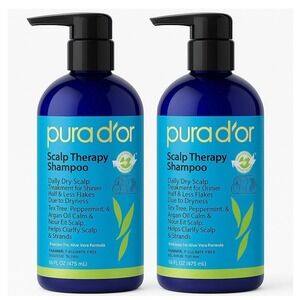 Pura D'or Scalp Therapy Shampoo Tea Tree Peppermint Oil Dry Scalp 16 fl oz (2PK)